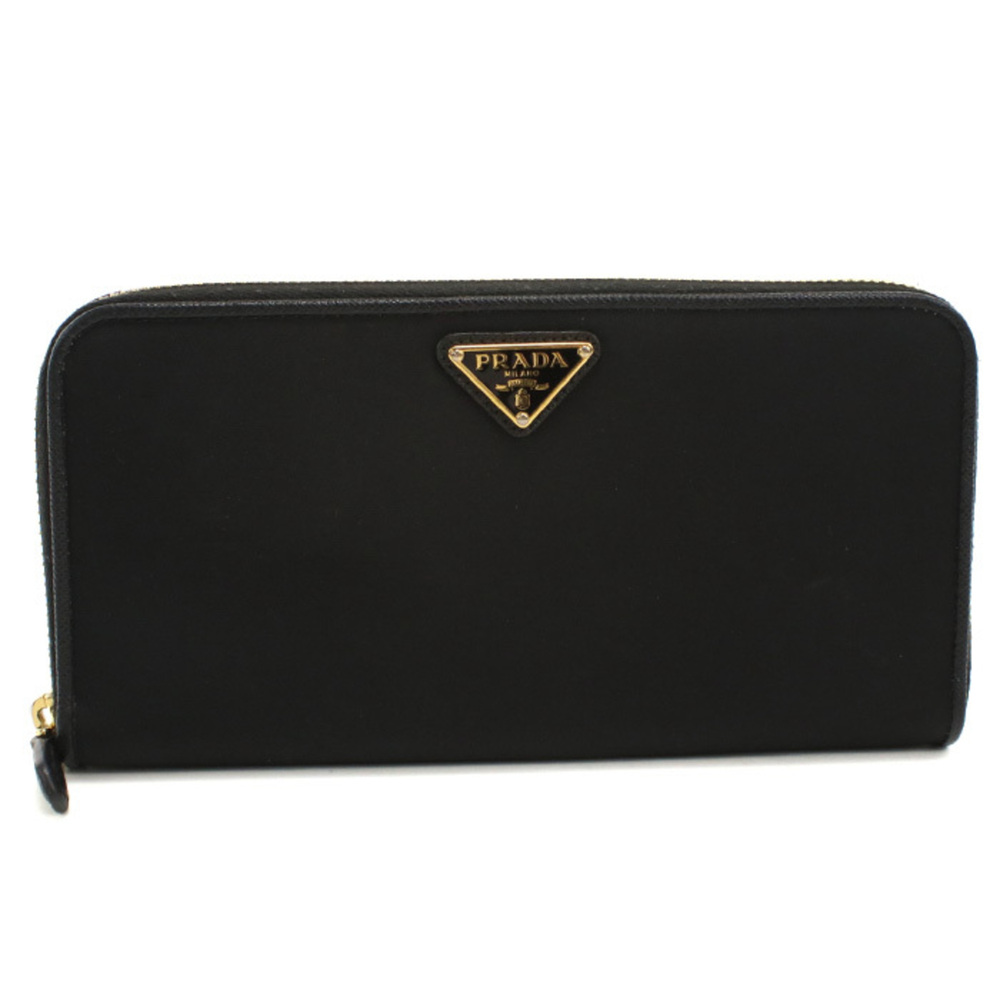 PRADA Prada Long Wallet, Round Zipper, 1ML506, Triangle Logo, Women's, Black